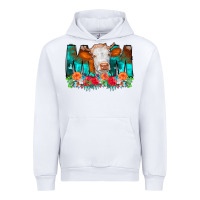 White Cow Mom Turquoise Tooled Leather Flowers Urban Hoodie - CowCowDesign