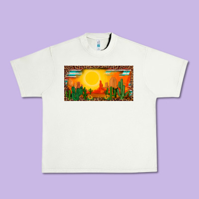 Western  Sunset Cactus Leopard Serape   License Plate Template Urban Heavy Tee Designed By Barkaloodesign
