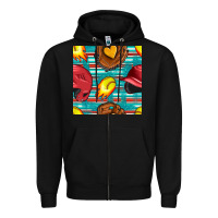 Black softball helmet and glove with serape seamless pattern Zipper Hoodie - BundleAndBundleShop