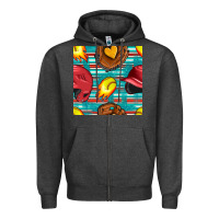 Charcoal Heather softball helmet and glove with serape seamless pattern Zipper Hoodie - BundleAndBundleShop