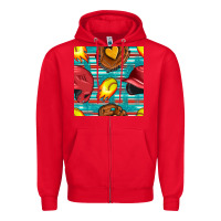 Red softball helmet and glove with serape seamless pattern Zipper Hoodie - BundleAndBundleShop