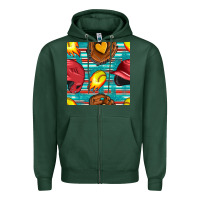 Sports Green softball helmet and glove with serape seamless pattern Zipper Hoodie - BundleAndBundleShop
