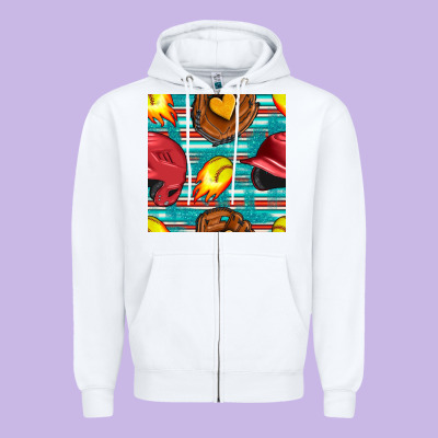 Softball Helmet And Glove With Serape Seamless Pattern Zipper Hoodie Designed By Bundleandbundleshop