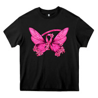 Black Breast Cancer Butterfly Heavy Core Tee - texasbilliewilder
