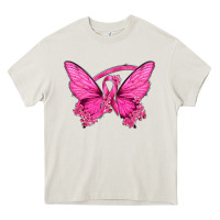 Cream Breast Cancer Butterfly Heavy Core Tee - texasbilliewilder