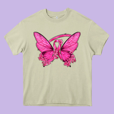 Breast Cancer Butterfly Heavy Core Tee Designed By Texasbilliewilder