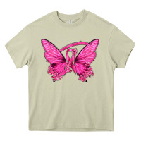 Mossy Breast Cancer Butterfly Heavy Core Tee - texasbilliewilder