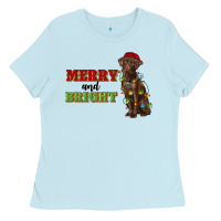Baby Blue merry and bright labrador Ladies Tee - RanaPortraitStore