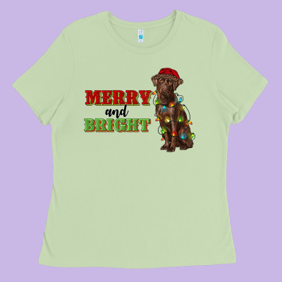 Merry And Bright Labrador Ladies Tee Designed By Ranaportraitstore
