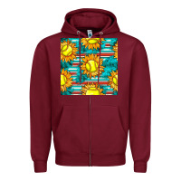 Burgundy softball sunflowers with serape seamless pattern Zipper Hoodie - BundleAndBundleShop