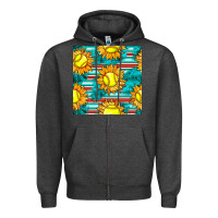 Charcoal Heather softball sunflowers with serape seamless pattern Zipper Hoodie - BundleAndBundleShop