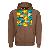 Chestnut softball sunflowers with serape seamless pattern Zipper Hoodie - BundleAndBundleShop