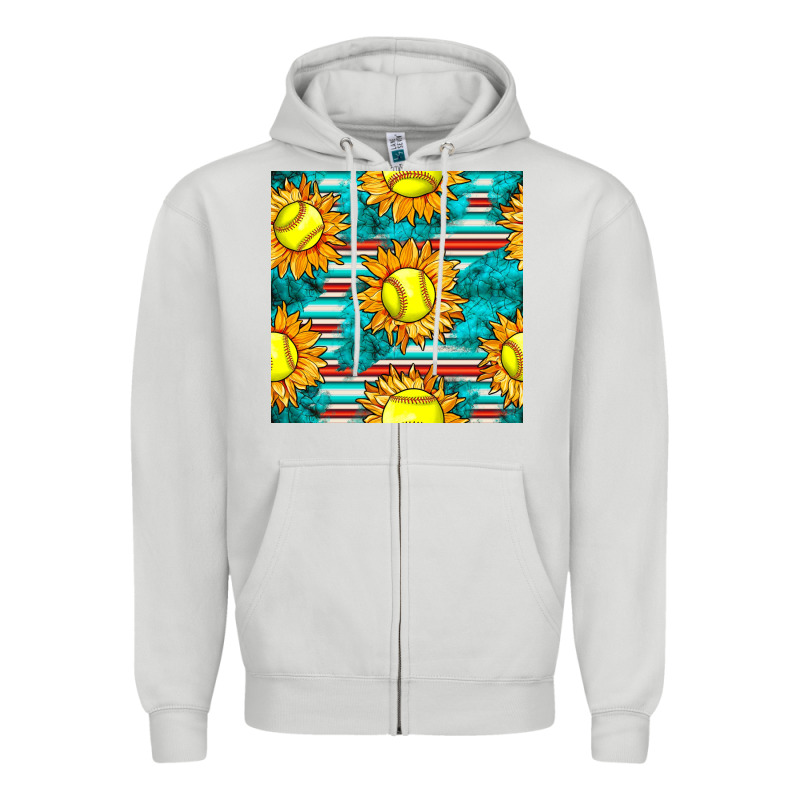 Softball Sunflowers With Serape Seamless Pattern Zipper Hoodie by BundleAndBundleShop | Teevron