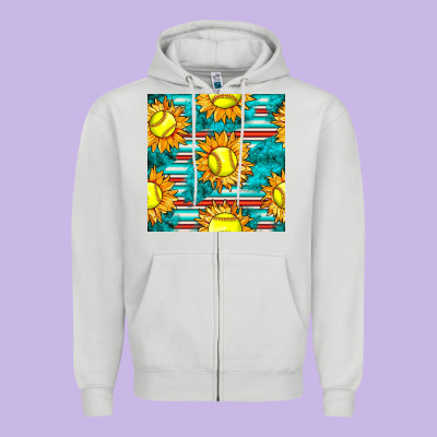 Softball Sunflowers With Serape Seamless Pattern Zipper Hoodie Designed By Bundleandbundleshop