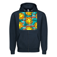Navy softball sunflowers with serape seamless pattern Zipper Hoodie - BundleAndBundleShop
