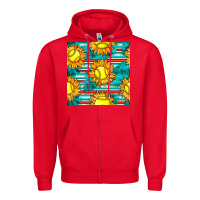 Red softball sunflowers with serape seamless pattern Zipper Hoodie - BundleAndBundleShop