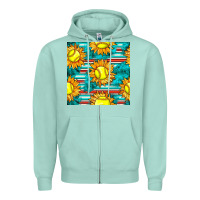 Seafoam softball sunflowers with serape seamless pattern Zipper Hoodie - BundleAndBundleShop