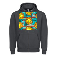 Smoke softball sunflowers with serape seamless pattern Zipper Hoodie - BundleAndBundleShop