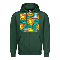 Sports Green softball sunflowers with serape seamless pattern Zipper Hoodie - BundleAndBundleShop