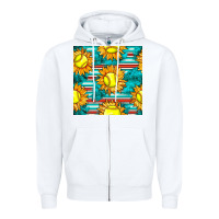White softball sunflowers with serape seamless pattern Zipper Hoodie - BundleAndBundleShop