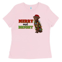 Bubblegum Pink merry and bright labrador Ladies Tee - RanaPortraitStore