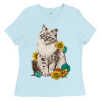 Baby Blue siberian cat sunflower and gemstone Ladies Tee - texasbilliewilder