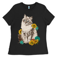 Siberian Cat Sunflower And Gemstone Ladies Tee | Teevron
