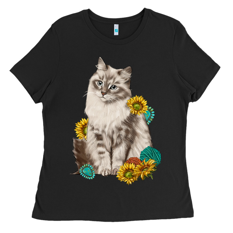 Siberian Cat Sunflower And Gemstone Ladies Tee by texasbilliewilder | Teevron