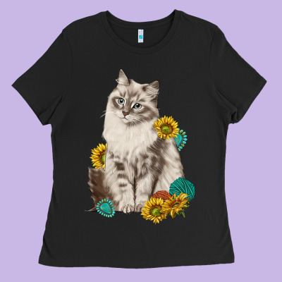 Siberian Cat Sunflower And Gemstone Ladies Tee Designed By Texasbilliewilder