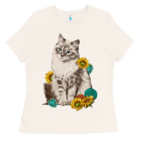 Bone siberian cat sunflower and gemstone Ladies Tee - texasbilliewilder
