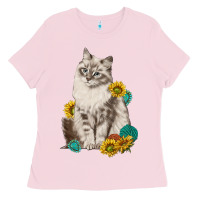 Bubblegum Pink siberian cat sunflower and gemstone Ladies Tee - texasbilliewilder