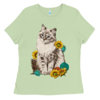 Matcha siberian cat sunflower and gemstone Ladies Tee - texasbilliewilder