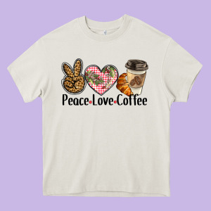 Peace Love Coffee Heavy Core Tee Designed By Barkaloodesign