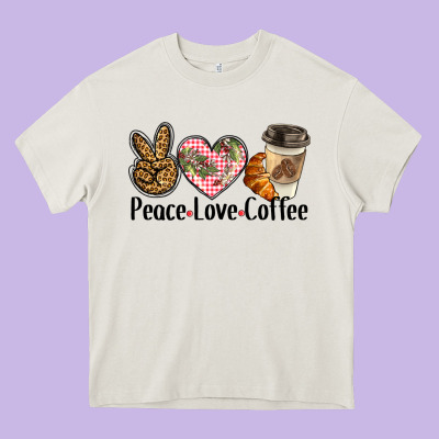 Peace Love Coffee Heavy Core Tee Designed By Barkaloodesign