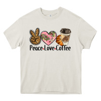 Cream peace love coffee Heavy Core Tee - BarkalooDesign