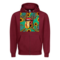 Burgundy softball lips sunflowers and gemstones seamless pattern Zipper Hoodie - BundleAndBundleShop