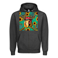 Charcoal Heather softball lips sunflowers and gemstones seamless pattern Zipper Hoodie - BundleAndBundleShop