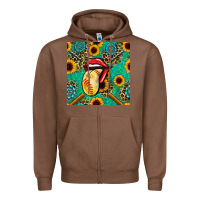 Chestnut softball lips sunflowers and gemstones seamless pattern Zipper Hoodie - BundleAndBundleShop