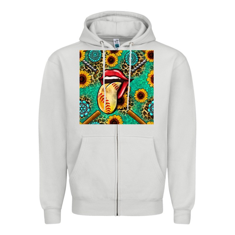 Softball Lips Sunflowers And Gemstones Seamless Pattern Zipper Hoodie by BundleAndBundleShop | Teevron