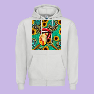 Softball Lips Sunflowers And Gemstones Seamless Pattern Zipper Hoodie Designed By Bundleandbundleshop