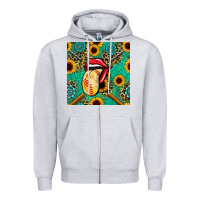 Heather Grey softball lips sunflowers and gemstones seamless pattern Zipper Hoodie - BundleAndBundleShop