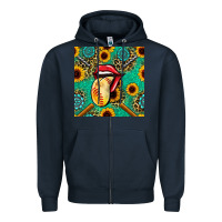 Navy softball lips sunflowers and gemstones seamless pattern Zipper Hoodie - BundleAndBundleShop