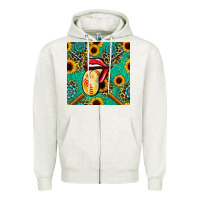 Oatmeal Heather softball lips sunflowers and gemstones seamless pattern Zipper Hoodie - BundleAndBundleShop