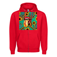 Red softball lips sunflowers and gemstones seamless pattern Zipper Hoodie - BundleAndBundleShop