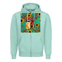 Seafoam softball lips sunflowers and gemstones seamless pattern Zipper Hoodie - BundleAndBundleShop