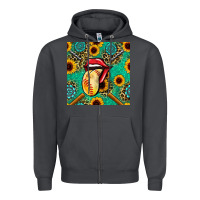 Smoke softball lips sunflowers and gemstones seamless pattern Zipper Hoodie - BundleAndBundleShop