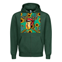 Sports Green softball lips sunflowers and gemstones seamless pattern Zipper Hoodie - BundleAndBundleShop