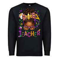 Black mardi gras teacher afro messy bun Premium Sweatshirt - texasbilliewilder