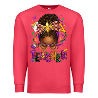 Cardinal mardi gras teacher afro messy bun Premium Sweatshirt - texasbilliewilder