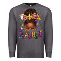 Charcoal Heather mardi gras teacher afro messy bun Premium Sweatshirt - texasbilliewilder